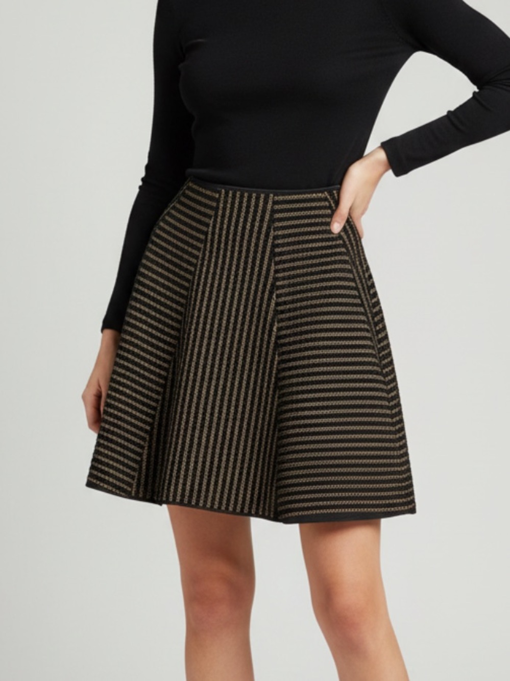 H&M Black and Gold Striped Circle Skirt